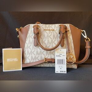 Michael Kors Brown and Beige Ciara Satchel Bag
